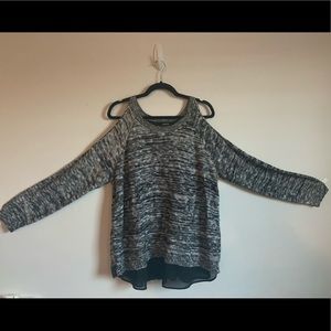Torrid grey marbled sweater w/ chiffon back piece.
